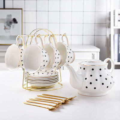 Porcelain Tea Set For Ramadan Gift Sustainable Tea Cup Teapot Saucers And Plates Gold rimmed cups