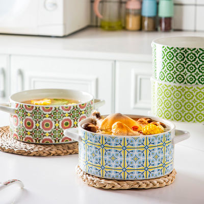 Quantity Bohemian Design Style Porcelain Pan With Lid Custom Decal Soup Bowl Set
