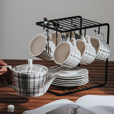 Modern 6.7 Oz Porcelain Cups Saucers With Sustainable Fabric Texture Pot And Saucer
