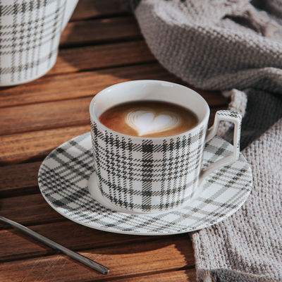 Modern 6.7 Oz Porcelain Cups Saucers With Sustainable Fabric Texture Pot And Saucer