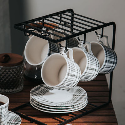 Modern 6.7 Oz Porcelain Cups Saucers With Sustainable Fabric Texture Pot And Saucer