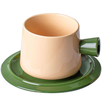 Porcelain Morandi Color Ceramic Tea Cup Set With Spoon Modern Design Style And Saucer