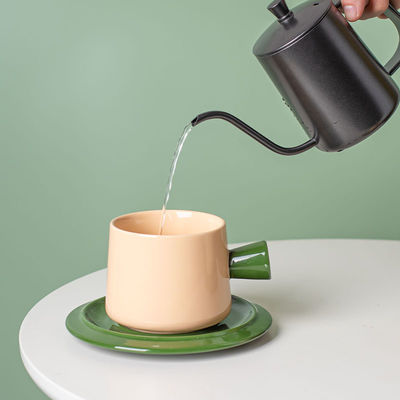 Porcelain Morandi Color Ceramic Tea Cup Set With Spoon Modern Design Style And Saucer
