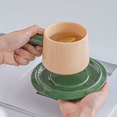 Porcelain Morandi Color Ceramic Tea Cup Set With Spoon Modern Design Style And Saucer