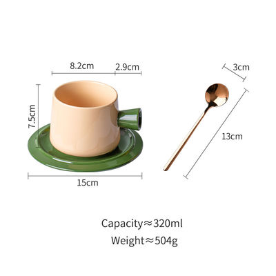 Porcelain Morandi Color Ceramic Tea Cup Set With Spoon Modern Design Style And Saucer