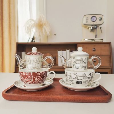 High Borosilicate Glass Teapot Cup And Saucer Set Flower Design Style Sustainable for gift