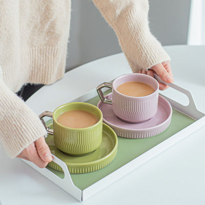 Business Gifts Ceramic Tea Cup Set Nordic Porcelain Coffee Cup And Saucer With Silver Grip