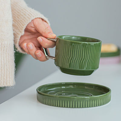 Business Gifts Ceramic Tea Cup Set Nordic Porcelain Coffee Cup And Saucer With Silver Grip
