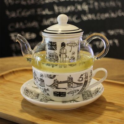High Borosilicate Glass Teapot Cup And Saucer Set Flower Design Style Sustainable for gift