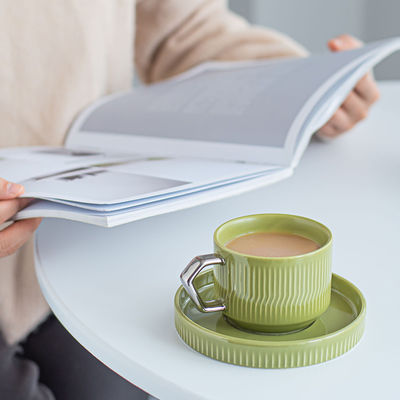 Business Gifts Ceramic Tea Cup Set Nordic Porcelain Coffee Cup And Saucer With Silver Grip
