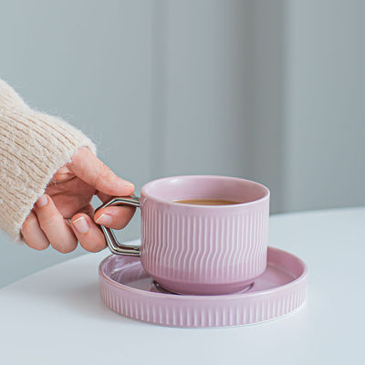 Business Gifts Ceramic Tea Cup Set Nordic Porcelain Coffee Cup And Saucer With Silver Grip