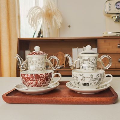 Drinkware Type Coffee Tea Sets Glass Ceramic Teapot Set With Cup Saucer Plate
