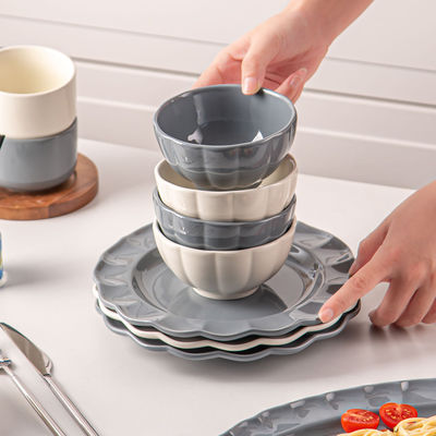 Solid Color Dinnerware Set Nordic Style Ceramic Plates And Bowls With Sunflower Shape