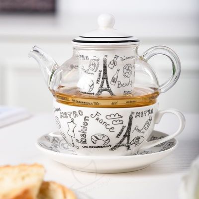 Drinkware Type Coffee Tea Sets Glass Ceramic Teapot Set With Cup Saucer Plate