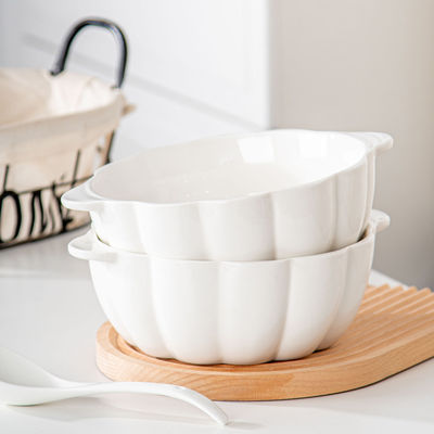 Ceramic Pumpkin Shape 9 Inch Microwave Ramen Bowl Soup Bowl Set For Occasion Presents