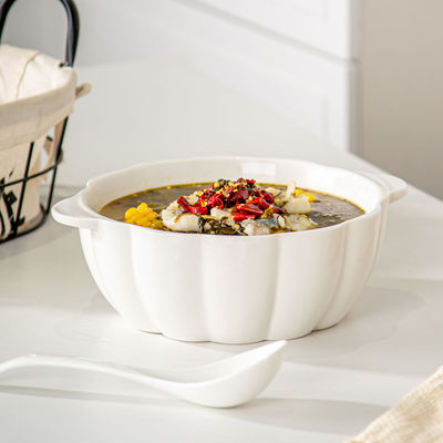 Ceramic Pumpkin Shape 9 Inch Microwave Ramen Bowl Soup Bowl Set For Occasion Presents
