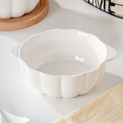 Ceramic Pumpkin Shape 9 Inch Microwave Ramen Bowl Soup Bowl Set For Occasion Presents
