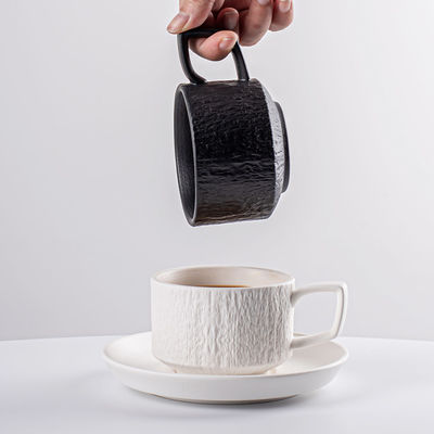 Porcelain Stone Texture Coffee Mug Set Ceramic Tea Cup And Saucer With Vintage Design
