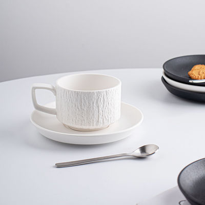 Porcelain Stone Texture Coffee Mug Set Ceramic Tea Cup And Saucer With Vintage Design