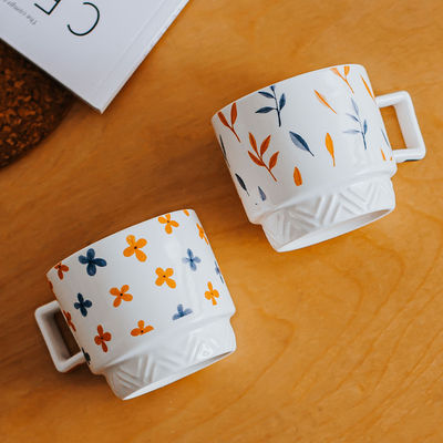 Decal Pattern Ceramic Coffee Mug Cup Set Stackable And Stylish For Any Occasion