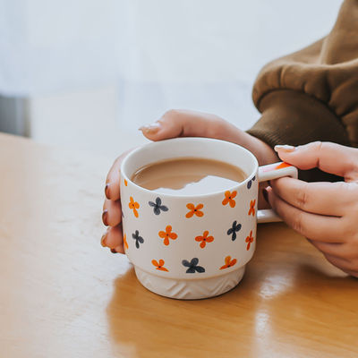 Decal Pattern Ceramic Coffee Mug Cup Set Stackable And Stylish For Any Occasion