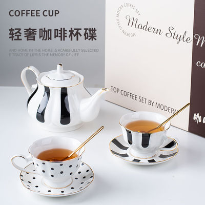 Light Luxury Ceramic Teapot Set With Gold Rim Porcelain Coffee Cups And Saucers