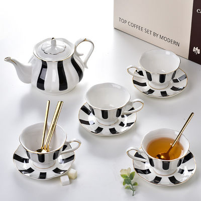 Light Luxury Ceramic Teapot Set With Gold Rim Porcelain Coffee Cups And Saucers