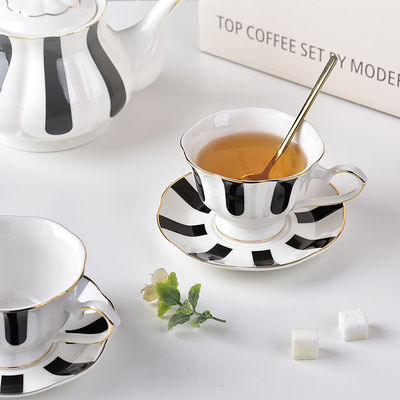 Light Luxury Ceramic Teapot Set With Gold Rim Porcelain Coffee Cups And Saucers