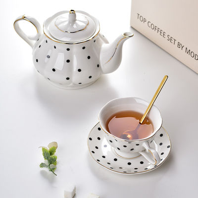 Light Luxury Ceramic Teapot Set With Gold Rim Porcelain Coffee Cups And Saucers