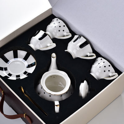 Light Luxury Ceramic Teapot Set With Gold Rim Porcelain Coffee Cups And Saucers