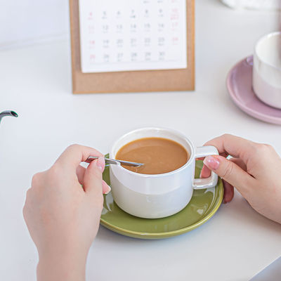 Stylish Ceramic Tea Cup And Saucer Set In Custom Solid Colors For Business Gifts