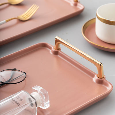 Gold Handled Serving Tray Luxury Ceramic Platter For Party At Restaurant Hotel Home