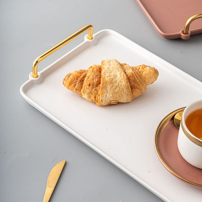 Gold Handled Serving Tray Luxury Ceramic Platter For Party At Restaurant Hotel Home