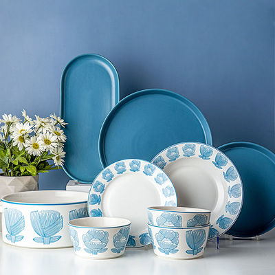 Ceramic European Style Blue Alice Dinnerware Set For Kitchen Tabletop In Elegant Design