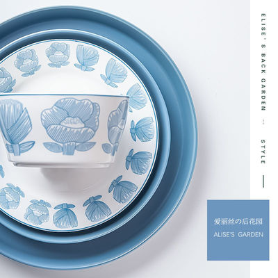 Ceramic European Style Blue Alice Dinnerware Set For Kitchen Tabletop In Elegant Design