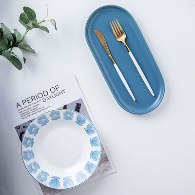 Ceramic European Style Blue Alice Dinnerware Set For Kitchen Tabletop In Elegant Design
