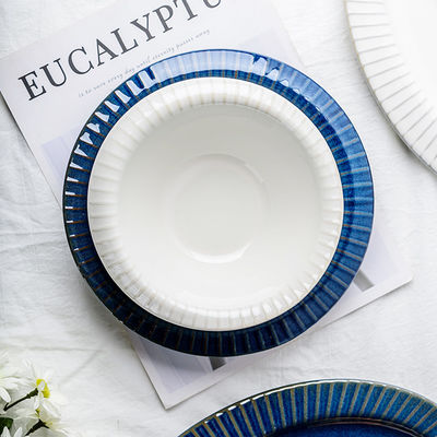 Vintage Design Kiln Change Porcelain Dinner Set Blue And White Tableware Japanese Style Stoneware
