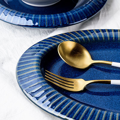 Vintage Design Kiln Change Porcelain Dinner Set Blue And White Tableware Japanese Style Stoneware