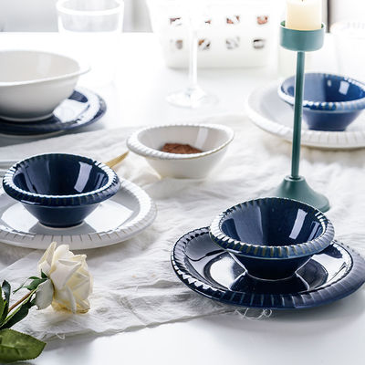 Vintage Design Kiln Change Porcelain Dinner Set Blue And White Tableware Japanese Style Stoneware