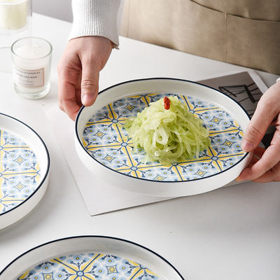 Light Blue Bohemia Ceramic Dinnerware Set Porcelain Kitchen Tabletop Stoneware Dinner Set Turkish