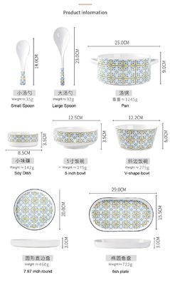 Light Blue Bohemia Ceramic Dinnerware Set Porcelain Kitchen Tabletop Stoneware Dinner Set Turkish