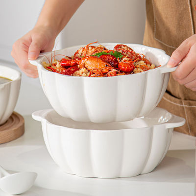 Porcelain 9 Inch Pumpkin Soup Bowl White Ceramic Salad Serving Bowl For Catering Needs