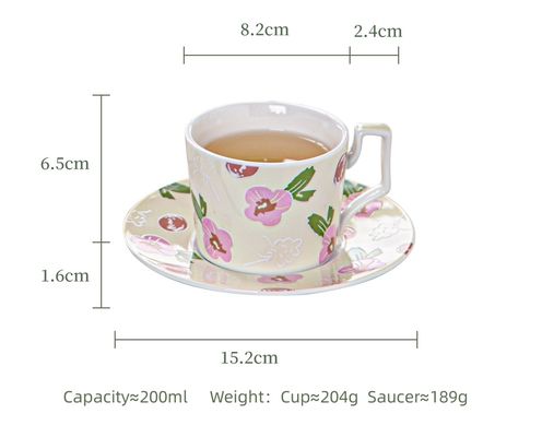 Hand-Painted Flower Design 200ml Classic Retro Porcelain Coffee Cup And Saucer Set For Tea Parties