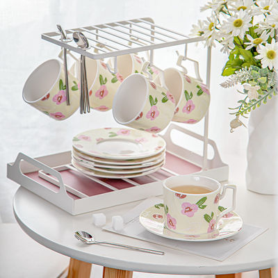Hand-Painted Flower Design 200ml Classic Retro Porcelain Coffee Cup And Saucer Set For Tea Parties