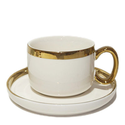 250ml Ceramic Cappucinno Cup And Saucer Set With Gold Rim Luxury Porcelain Coffee Mug