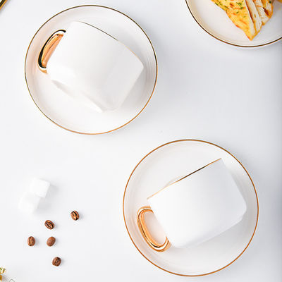 250ml Ceramic Cappucinno Cup And Saucer Set With Gold Rim Luxury Porcelain Coffee Mug