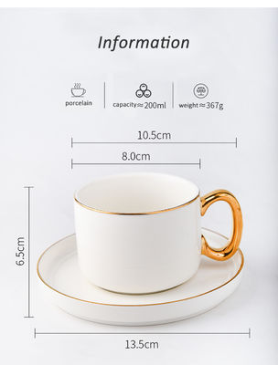 250ml Ceramic Cappucinno Cup And Saucer Set With Gold Rim Luxury Porcelain Coffee Mug