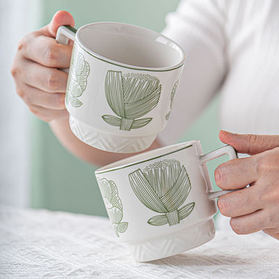 Alice Green Ceramic Decal Porcelain Cup And Saucer Set For Afternoon Tea 300ml Volume