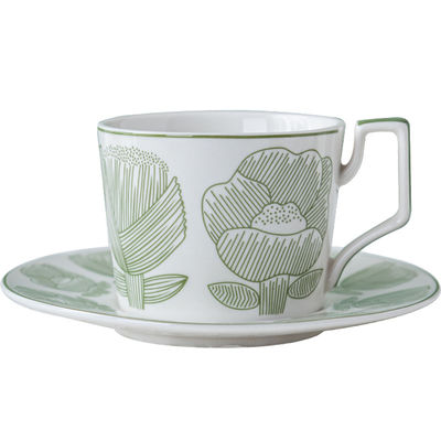 Alice Green Ceramic Decal Porcelain Cup And Saucer Set For Afternoon Tea 300ml Volume