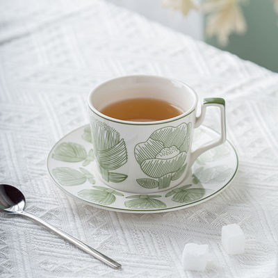 Alice Green Ceramic Decal Porcelain Cup And Saucer Set For Afternoon Tea 300ml Volume
